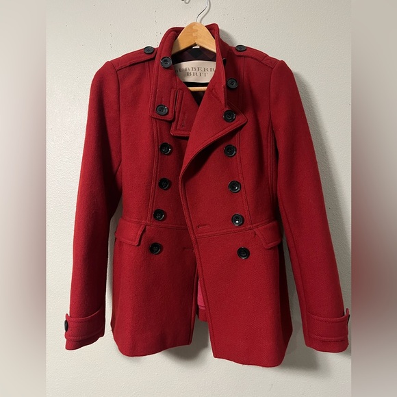 Burberry Brit  Wool Pea Coat Red Women’s US Size 6 Authentic (Read Description) - Picture 2 of 15